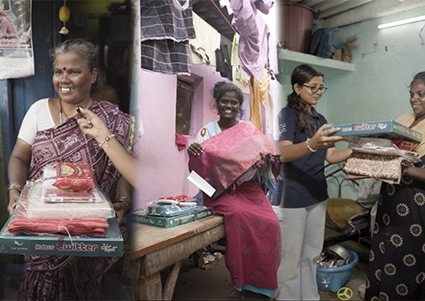 Annai Teresa Foundation volunteers giving Diwali gifts to homeless people
